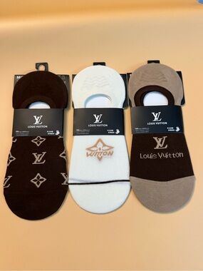 Designer No-Show low cut Socks - Brown & White beige 3 Pack) small-medium NEW